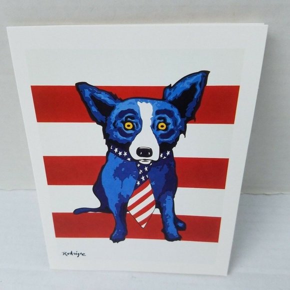 Folk Pop Dog Art American Patriotic George Rodrigue New Cards USA Red White Blue - Picture 5 of 14